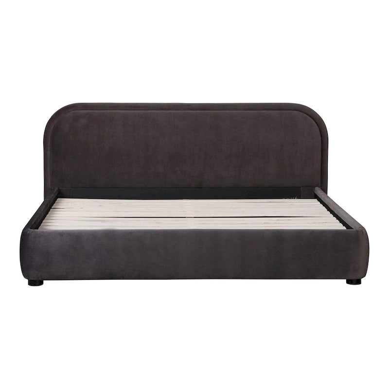 Lit plate-forme moderne incurvé Aurelle Home Collete en tissu couleur avoine