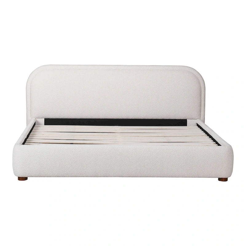 Lit plate-forme moderne incurvé Aurelle Home Collete en tissu couleur avoine