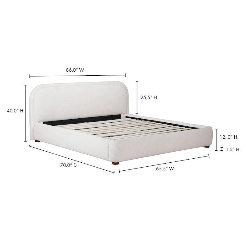 Lit plate-forme moderne incurvé Aurelle Home Collete en tissu couleur avoine