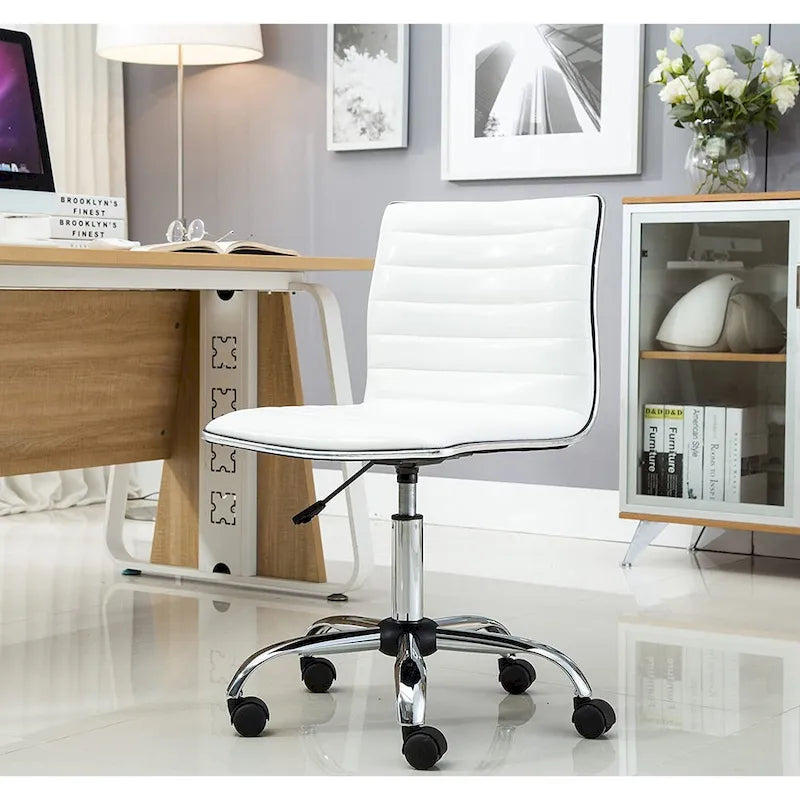 Chaise de bureau pivotante sans accoudoirs à dossier mi-haut Carson Carrington Olafsvik en cuir nervuré blanc