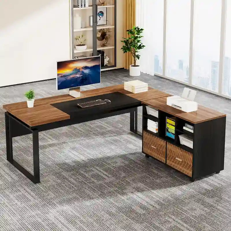 Bureau de direction en L avec classeur