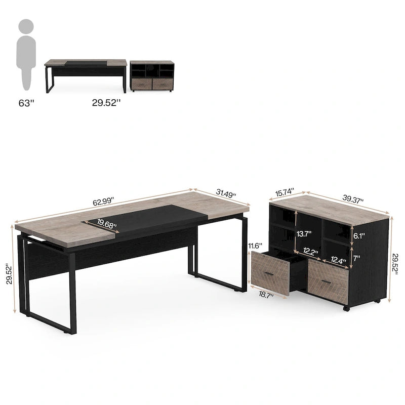 Bureau de direction en L avec classeur