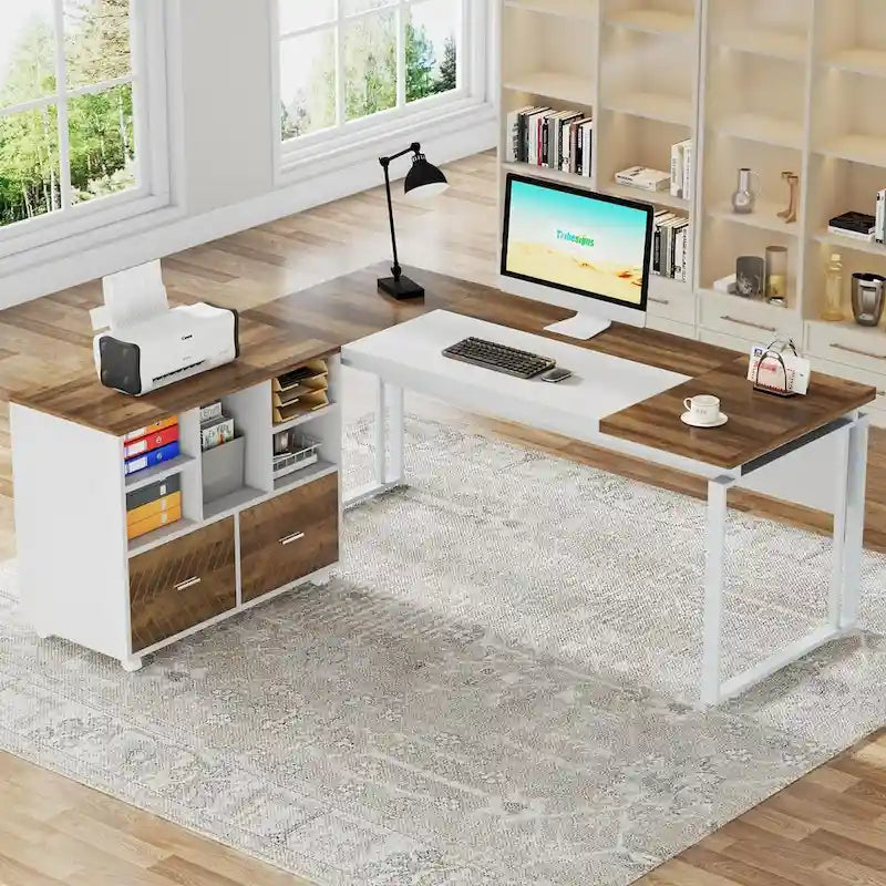 Bureau de direction en L avec classeur