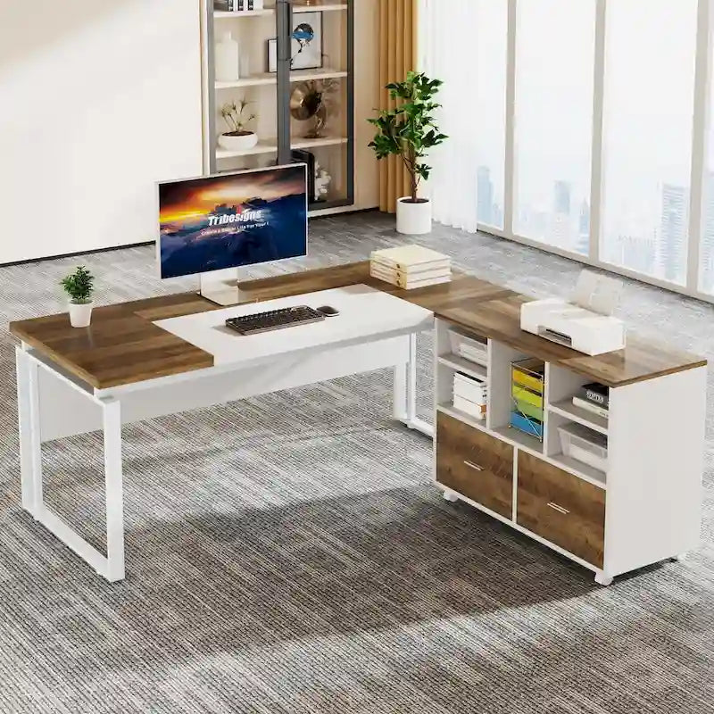 Bureau de direction en L avec classeur