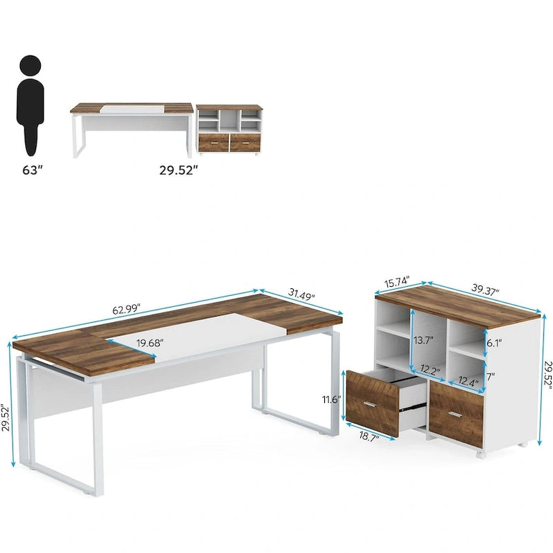Bureau de direction en L avec classeur