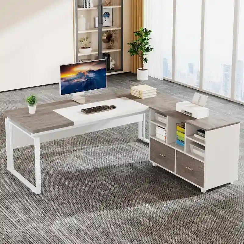 Bureau de direction en L avec classeur