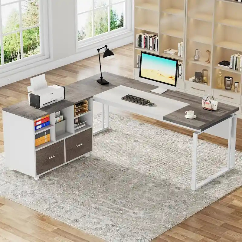 Bureau de direction en L avec classeur