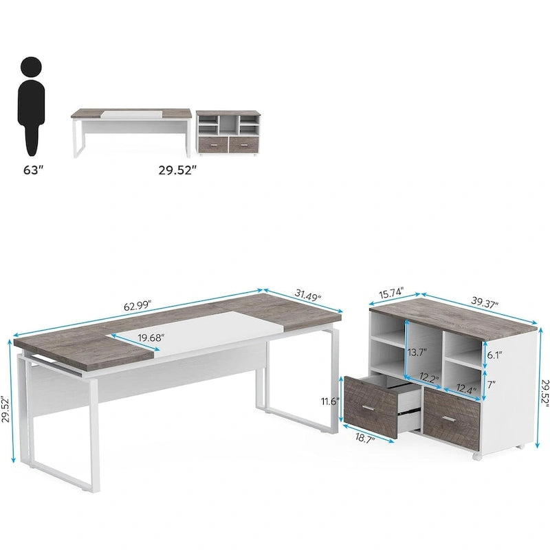 Bureau de direction en L avec classeur