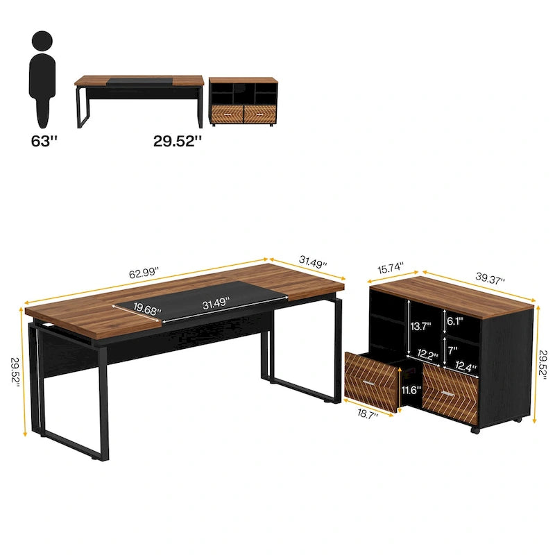 Bureau de direction en L avec classeur