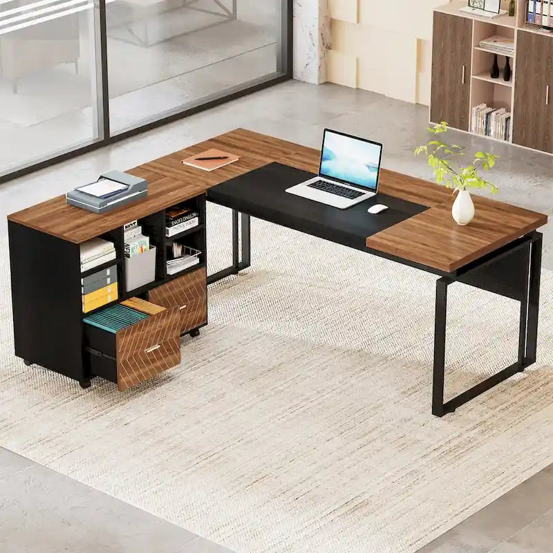 Bureau de direction en L avec classeur
