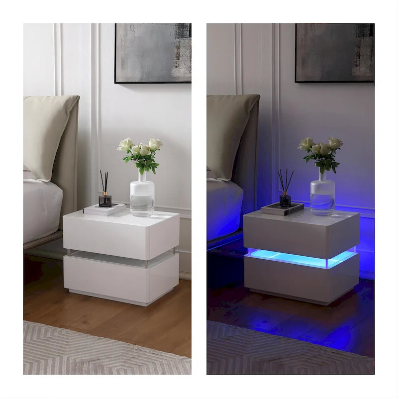 Table de chevet intelligente LED 17,72 H avec station de charge et tiroir pour chambre à coucher en noir/blanc/crème