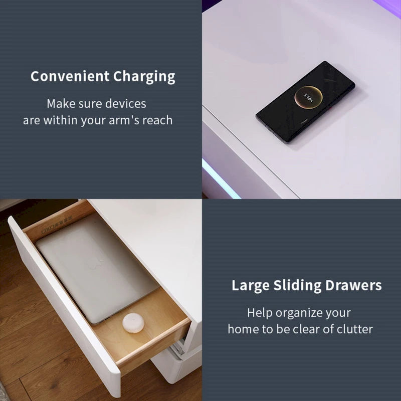 Table de chevet intelligente LED 17,72 H avec station de charge et tiroir pour chambre à coucher en noir/blanc/crème