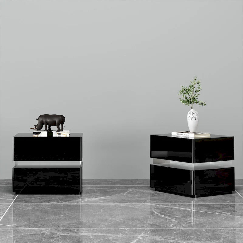 Table de chevet intelligente LED 17,72 H avec station de charge et tiroir pour chambre à coucher en noir/blanc/crème