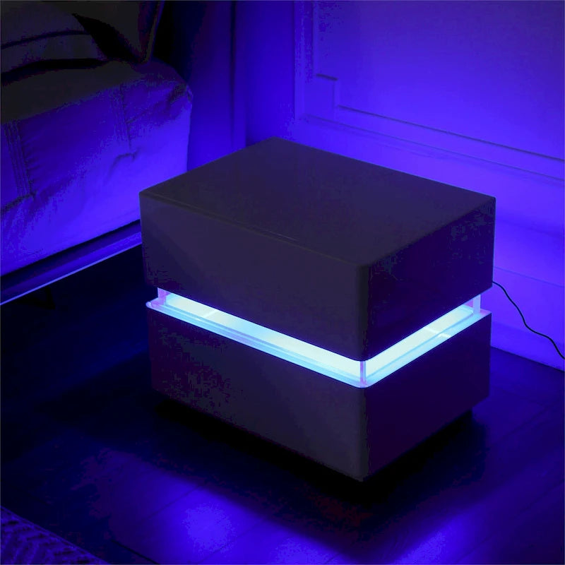 Table de chevet intelligente LED 17,72 H avec station de charge et tiroir pour chambre à coucher en noir/blanc/crème