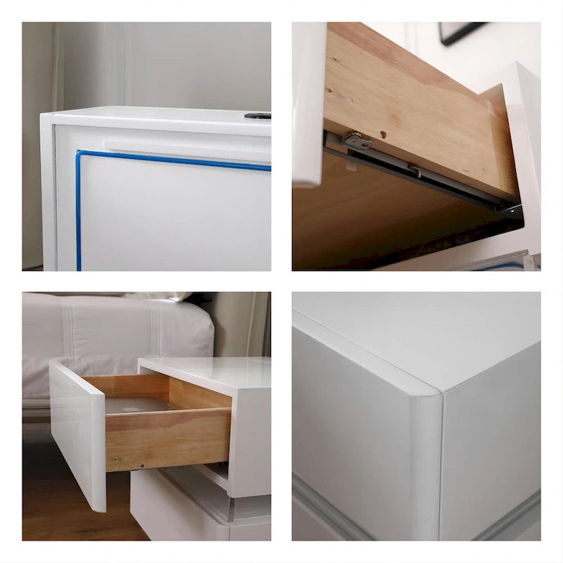Table de chevet intelligente LED 17,72 H avec station de charge et tiroir pour chambre à coucher en noir/blanc/crème