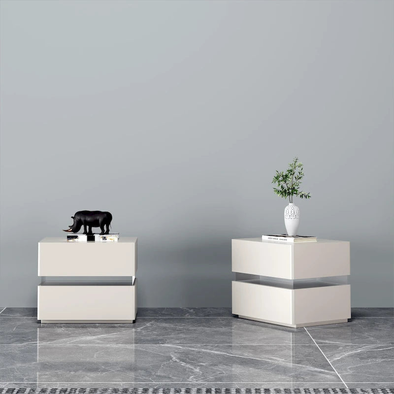 Table de chevet intelligente LED 17,72 H avec station de charge et tiroir pour chambre à coucher en noir/blanc/crème