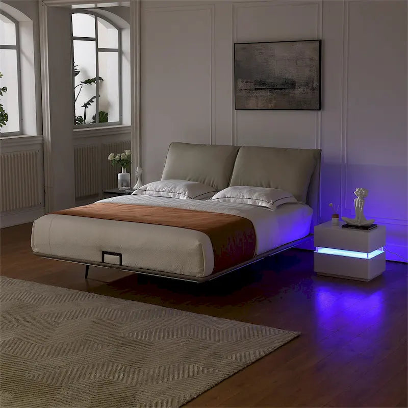 Table de chevet intelligente LED 17,72 H avec station de charge et tiroir pour chambre à coucher en noir/blanc/crème