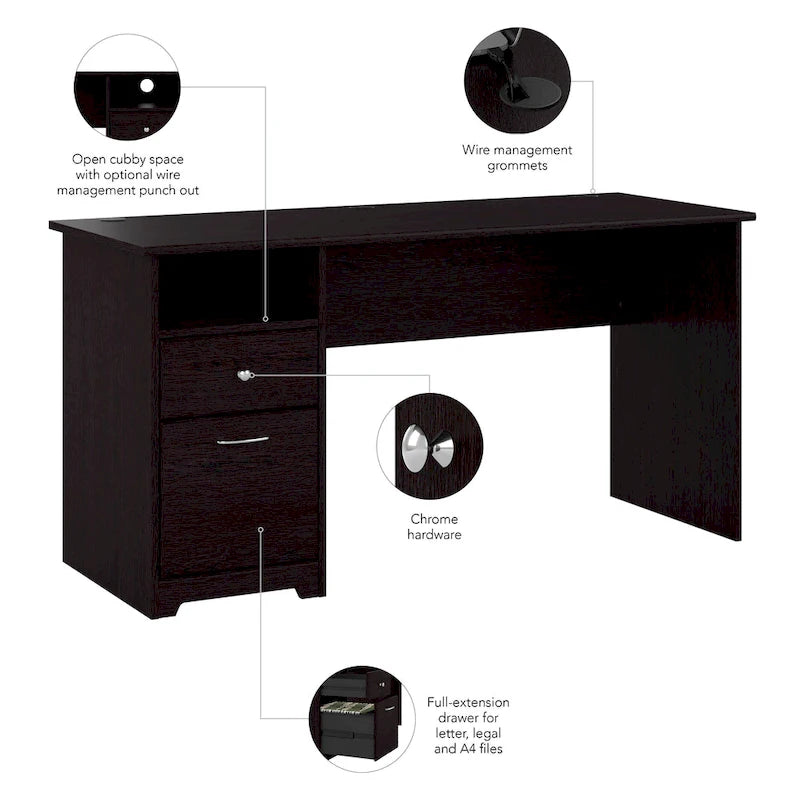 Bush Furniture Cabot Bureau informatique 60W avec tiroirs et rangements