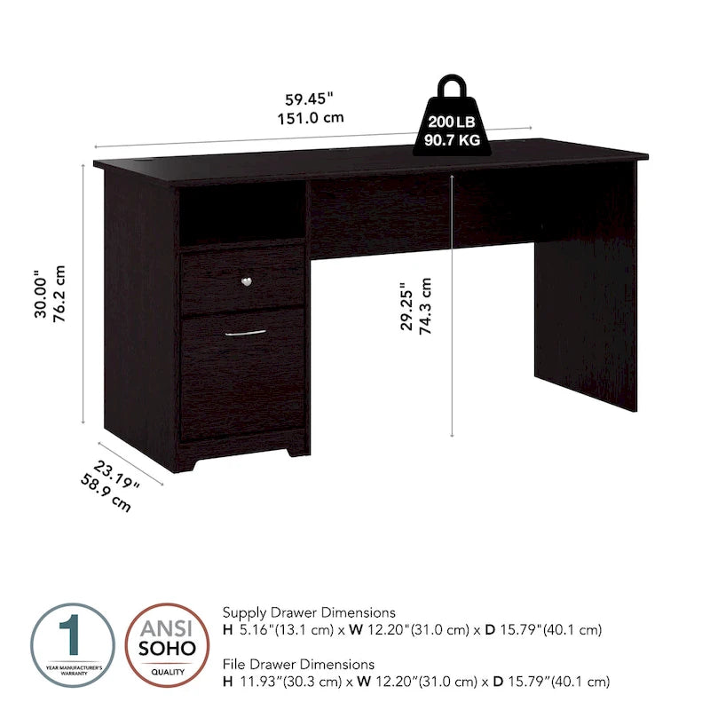 Bush Furniture Cabot Bureau informatique 60W avec tiroirs et rangements