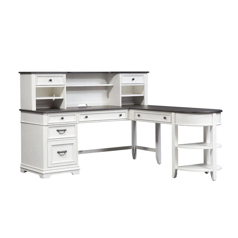 Bureau en L Allyson Park blanc brossé et anthracite