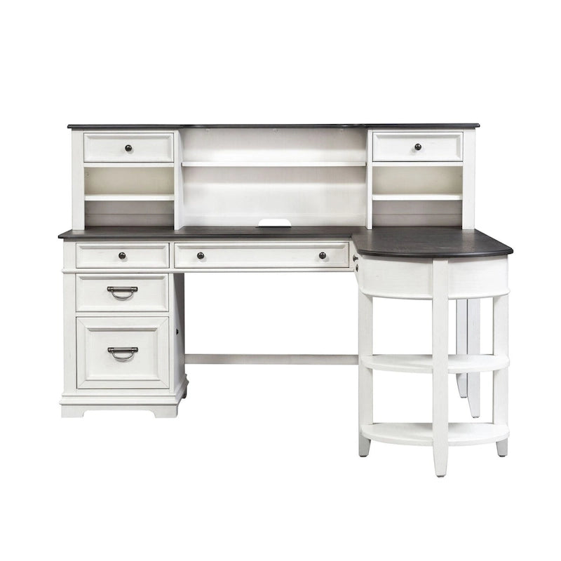 Bureau en L Allyson Park blanc brossé et anthracite