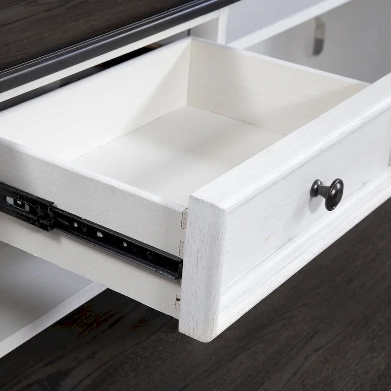 Bureau en L Allyson Park blanc brossé et anthracite
