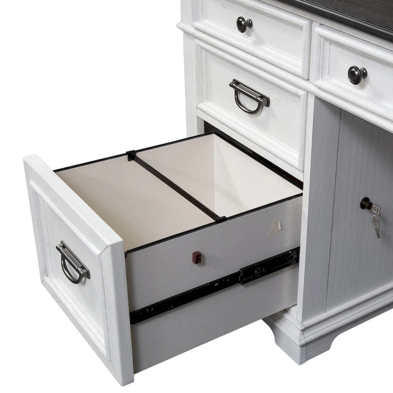 Bureau en L Allyson Park blanc brossé et anthracite