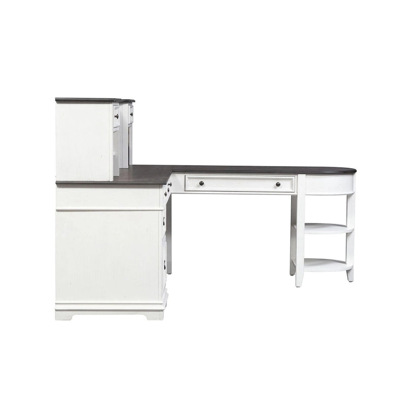 Bureau en L Allyson Park blanc brossé et anthracite