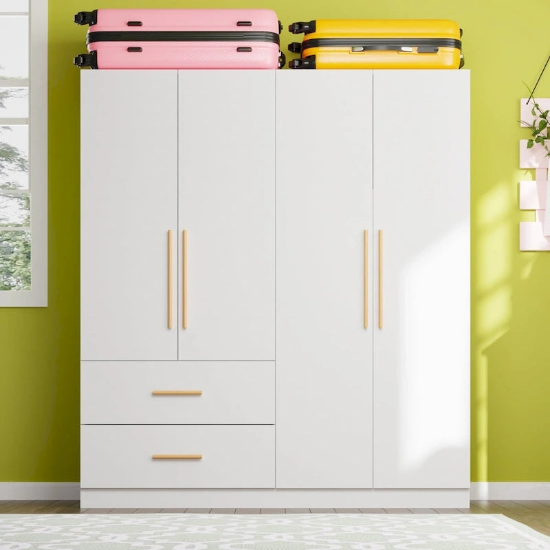 4 Doors Wardrobe Armoire Closet 63 W Bedroom Clothes Storage Cabinet