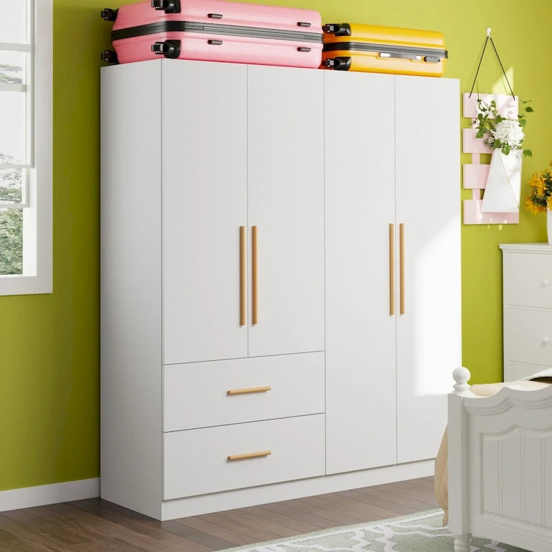 Armoire à 4 portes avec penderie de 63 po (largeur) pour chambre à coucher, meuble de rangement pour vêtements