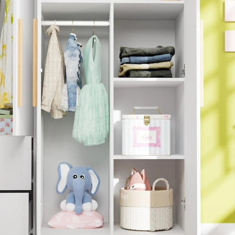 Armoire à 4 portes avec penderie de 63 po (largeur) pour chambre à coucher, meuble de rangement pour vêtements