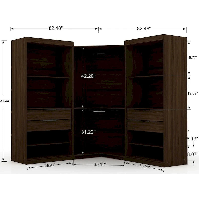 Ensemble de 3 armoires d'angle Mulberry modernes à 4 tiroirs, à 3 sections