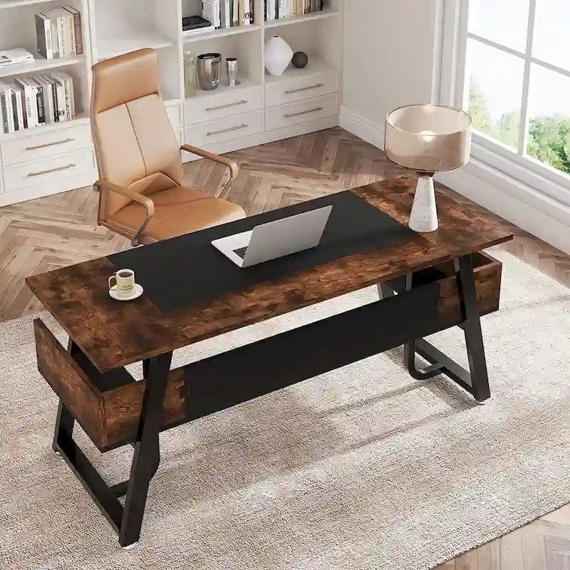 Grand bureau de direction de 63 pouces avec étagère de rangement