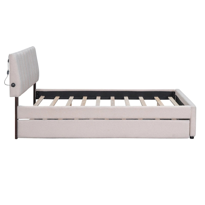 Lit plateforme rembourré avec lit gigogne