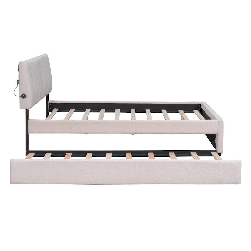 Lit plateforme rembourré avec lit gigogne