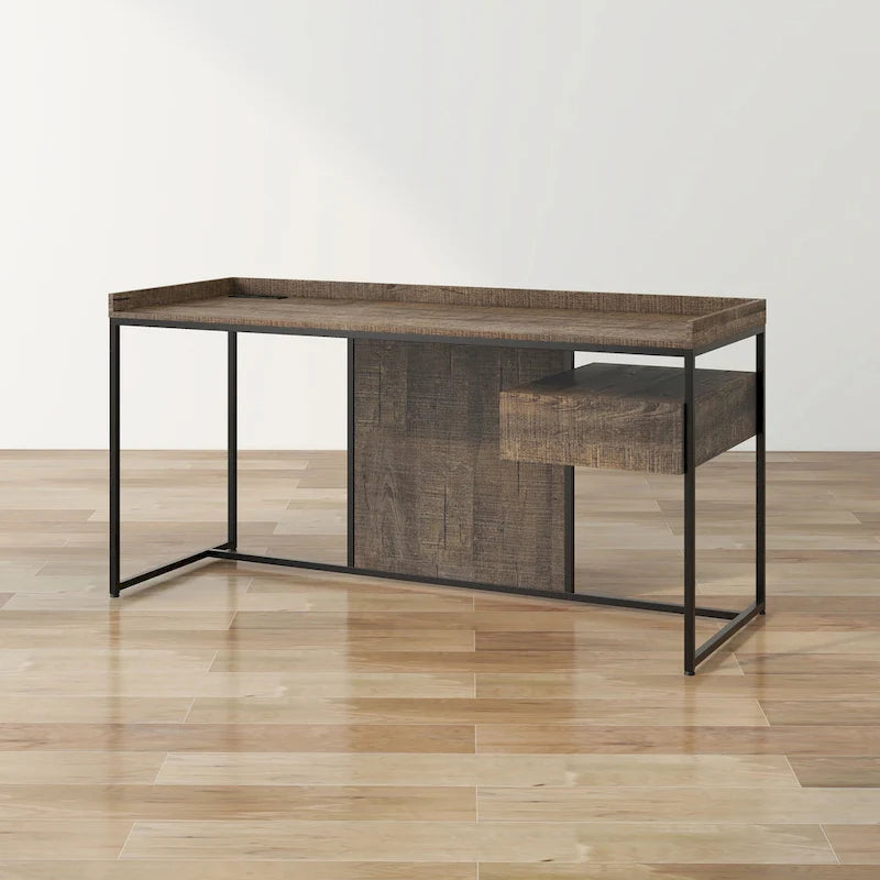 Bureau d'ordinateur industriel Jaxon de 63 pouces en acier avec ports USB par Furniture of America