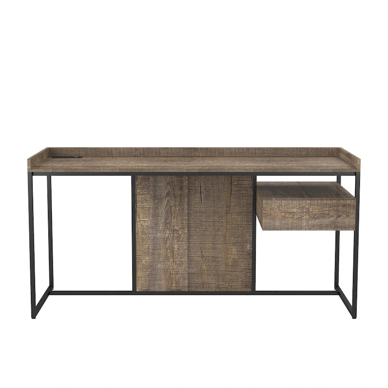 Bureau d'ordinateur industriel Jaxon de 63 pouces en acier avec ports USB par Furniture of America