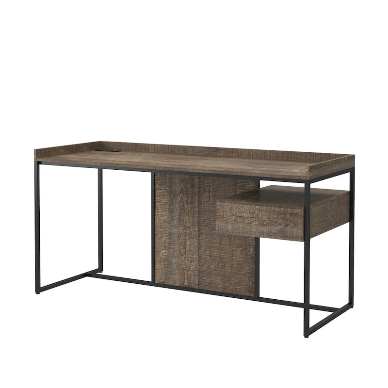 Bureau d'ordinateur industriel Jaxon de 63 pouces en acier avec ports USB par Furniture of America