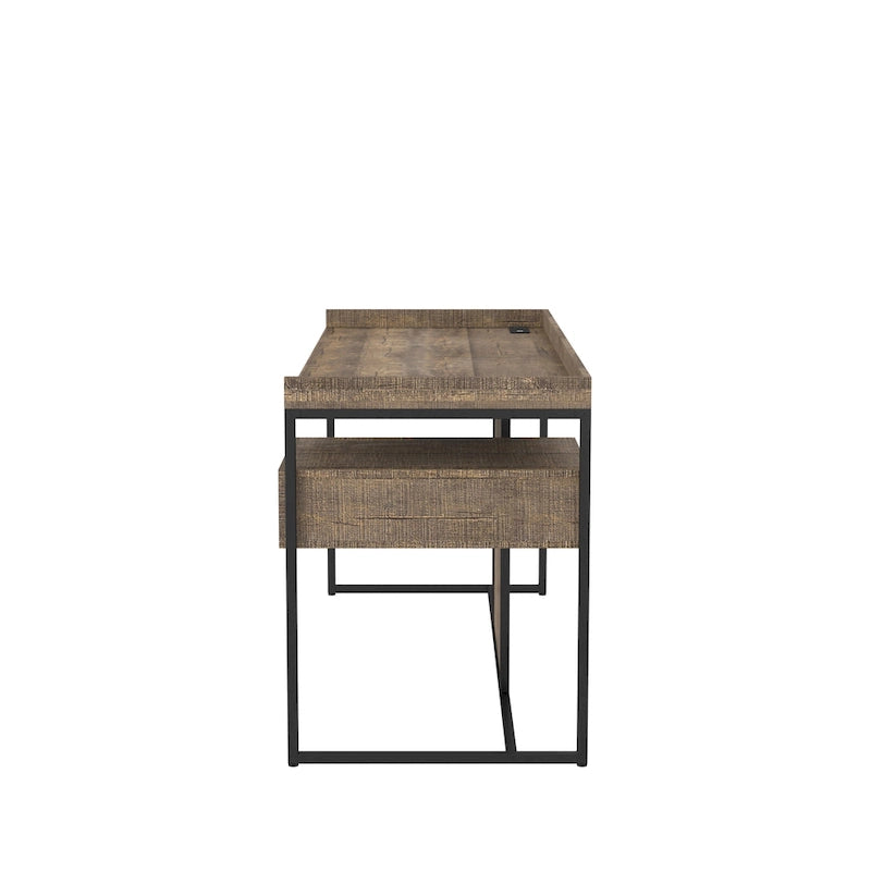 Bureau d'ordinateur industriel Jaxon de 63 pouces en acier avec ports USB par Furniture of America