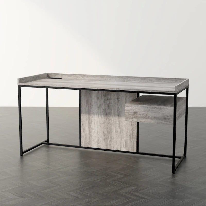 Bureau d'ordinateur industriel Jaxon de 63 pouces en acier avec ports USB par Furniture of America