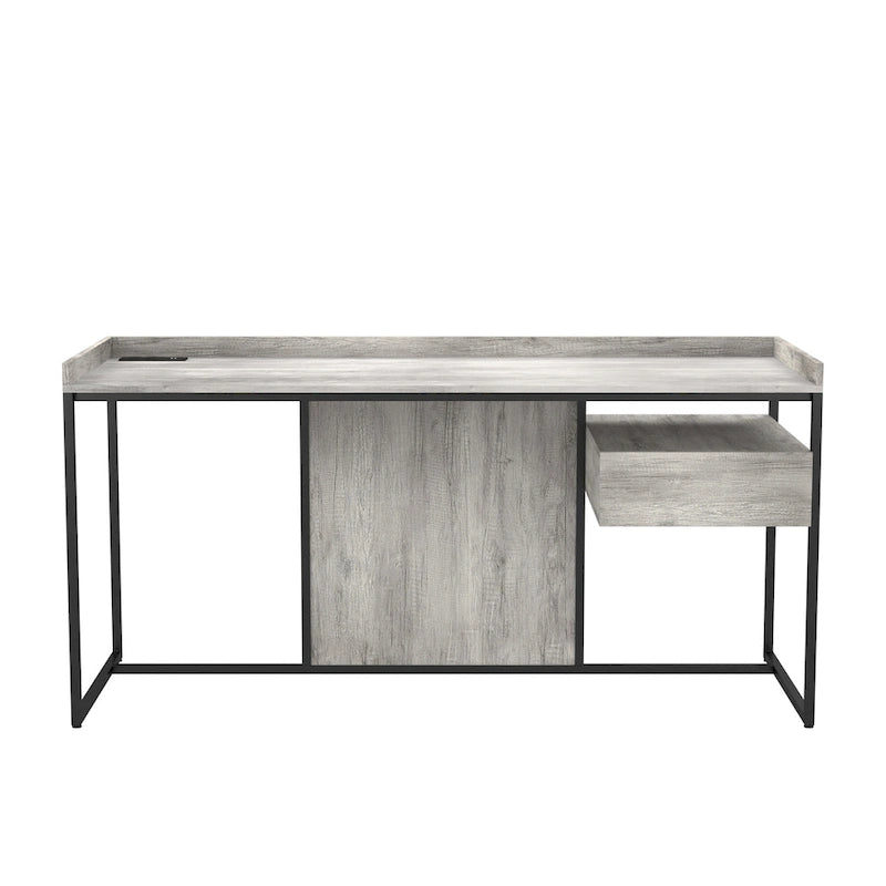 Bureau d'ordinateur industriel Jaxon de 63 pouces en acier avec ports USB par Furniture of America