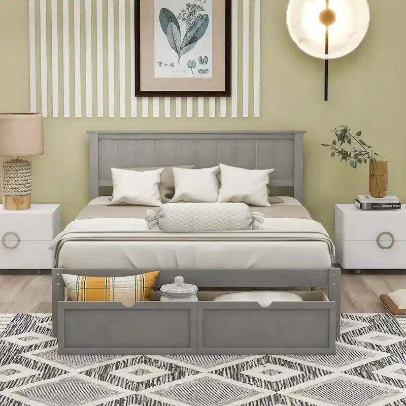 Full Size Platform Bed with Drawers