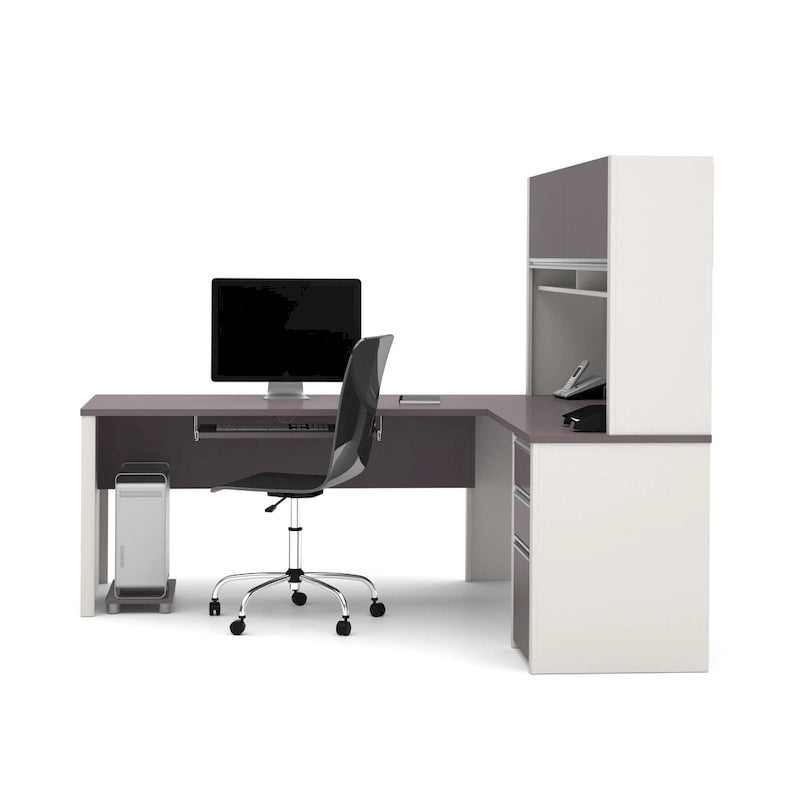 Bureau en L Bestar Connexion 72W avec huche et caisson à tiroirs