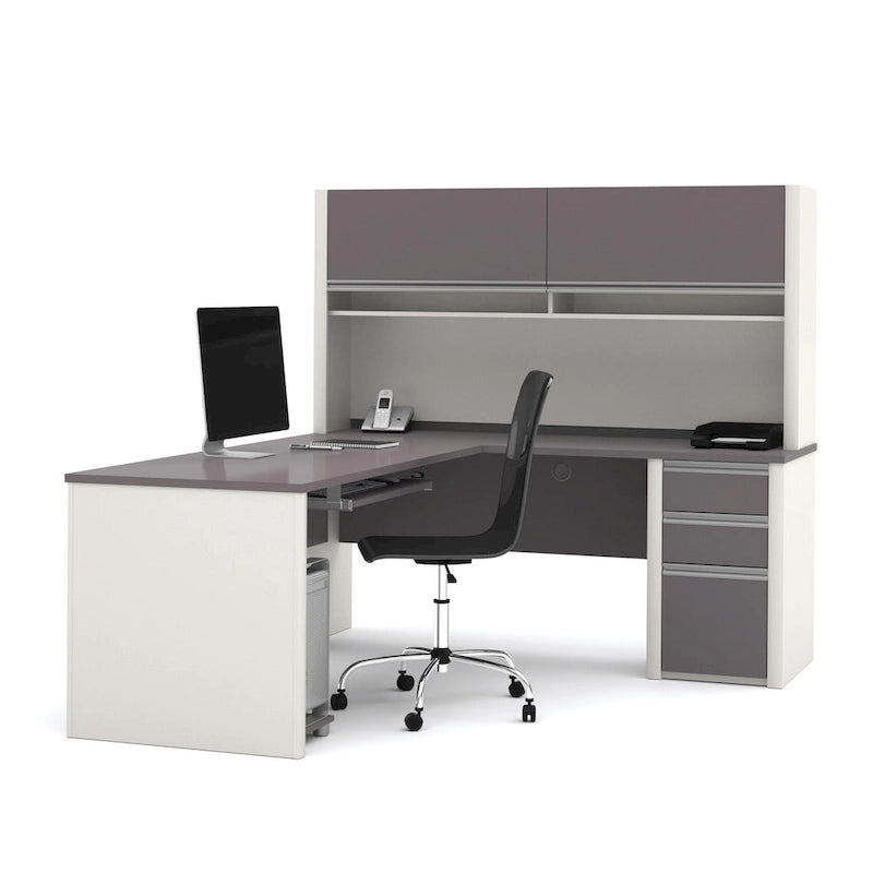 Bureau en L Bestar Connexion 72W avec huche et caisson à tiroirs