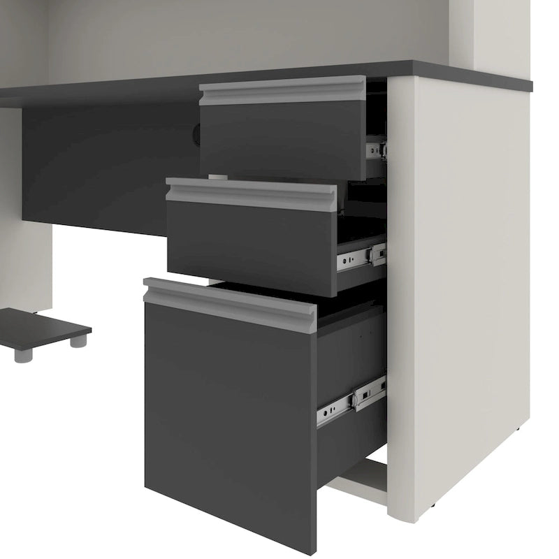 Bureau en L Bestar Connexion 72W avec huche et caisson à tiroirs