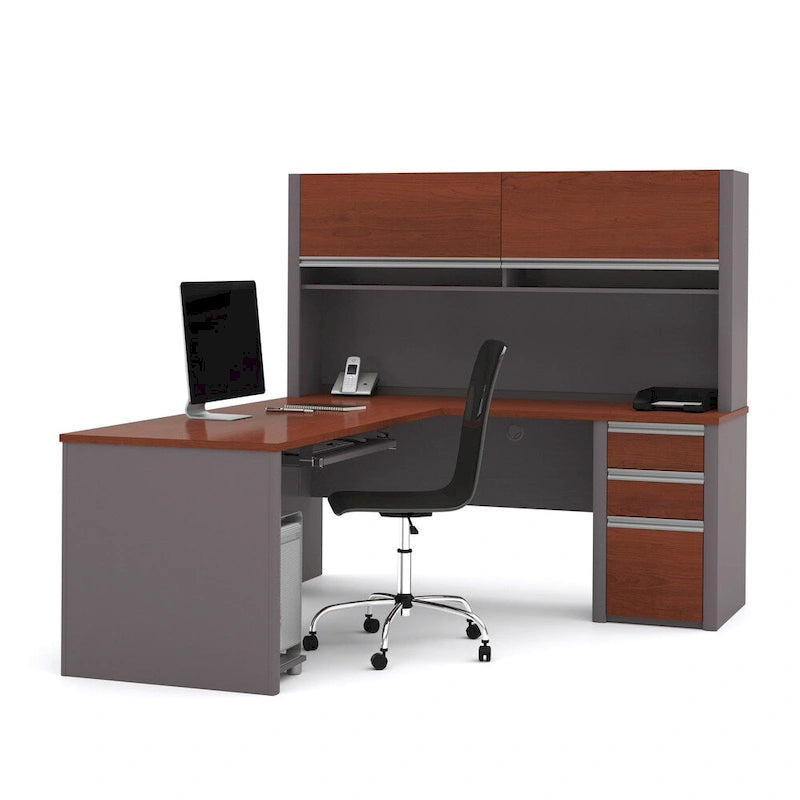 Bureau en L Bestar Connexion 72W avec huche et caisson à tiroirs