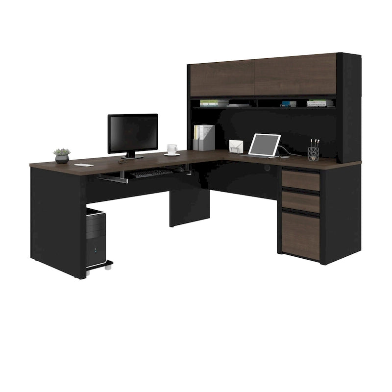 Bureau en L Bestar Connexion 72W avec huche et caisson à tiroirs