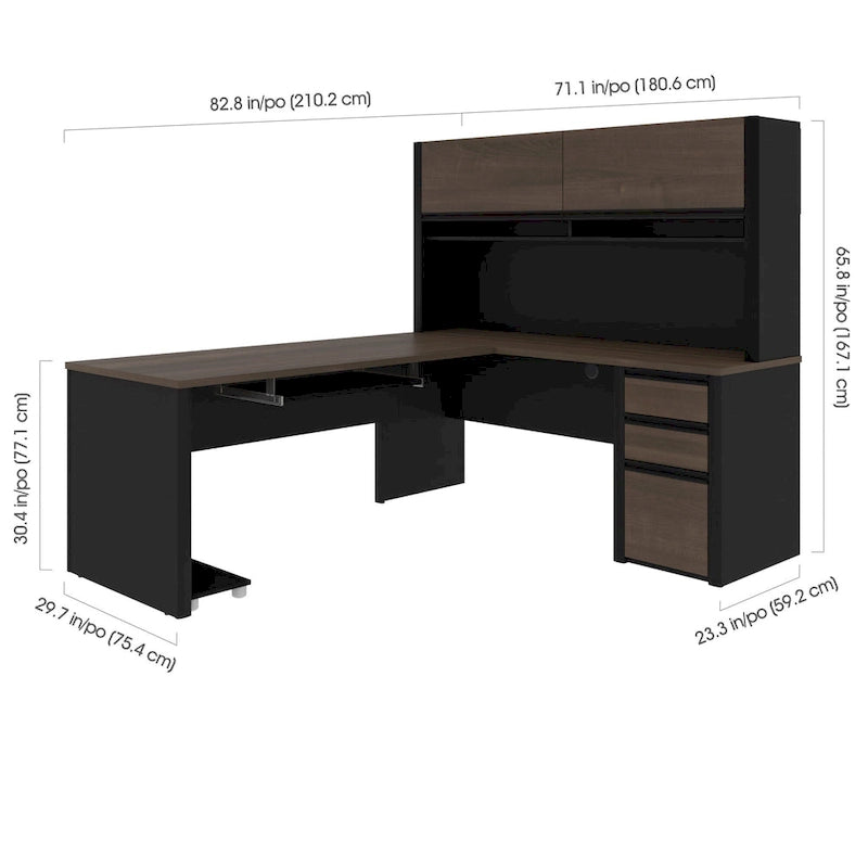 Bureau en L Bestar Connexion 72W avec huche et caisson à tiroirs