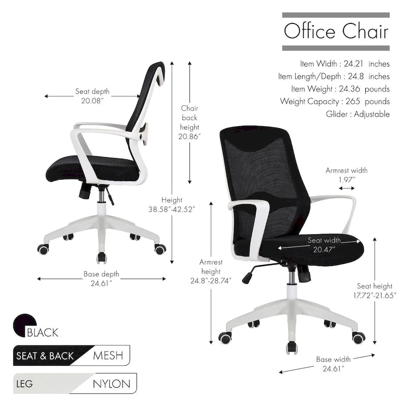Porthos Home Casen Chaise de bureau, dossier en maille, siège réglable en hauteur