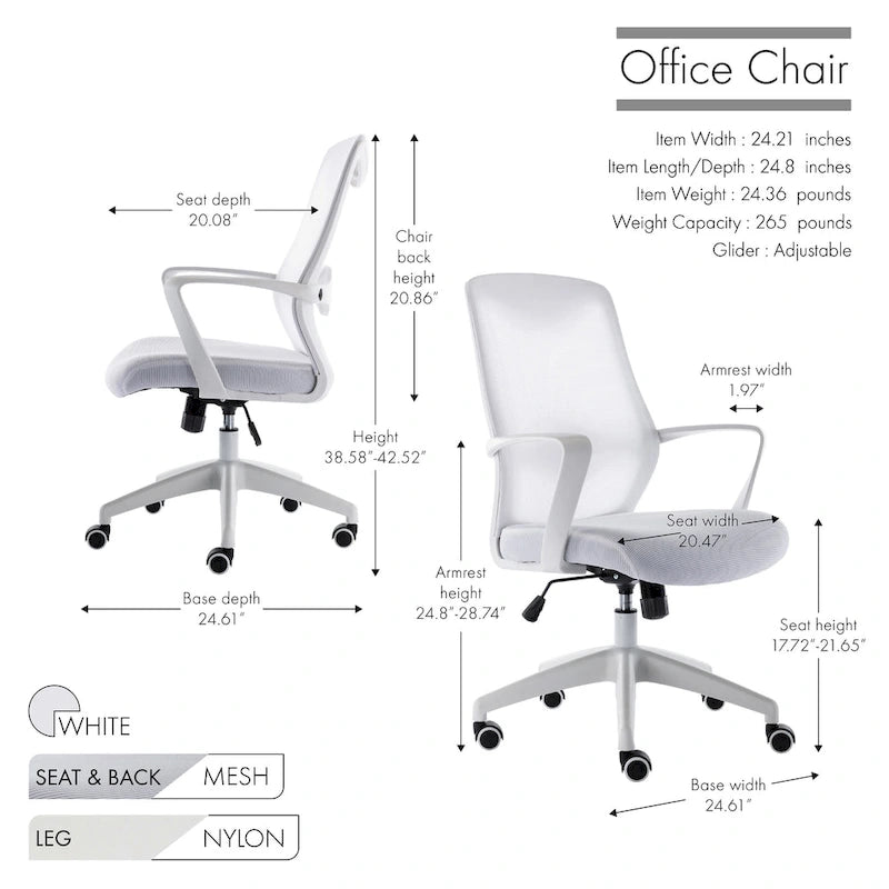 Porthos Home Casen Chaise de bureau, dossier en maille, siège réglable en hauteur